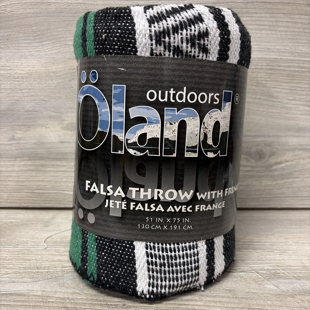 Oland Outdoors Falsa Throw Handwoven 51 x 75" HEAVY Blk, Wht, Green New (P2)